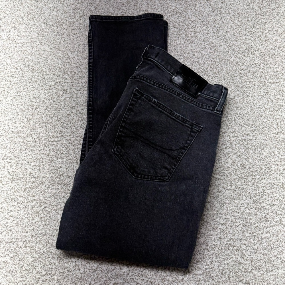 Women’s Hollister Dark Wash Black Gray‎ Slim Straight Leg Jeans Size 32x29